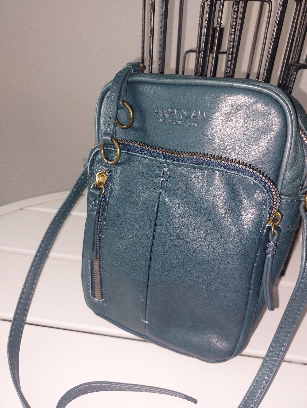 "American Leather Co." Teal Leather Crossbody Bag - Picture 2 of 8